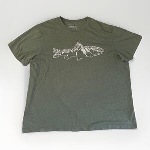 Eddie Bauer Fishing T Shirt Trout Fly Fishing 2XL Trout Mountain Green Tee XXL